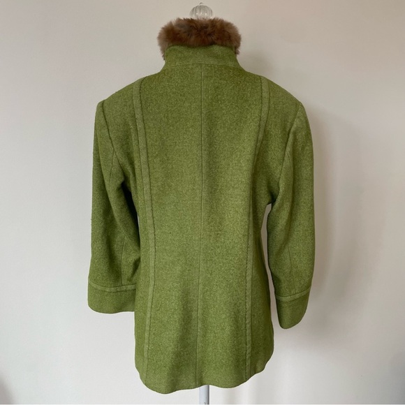 Cinzia Rocca Loro Piana Green Wool Blend Rabbit Fur Collar Toggle Jacket EUC 10 - Picture 6 of 13